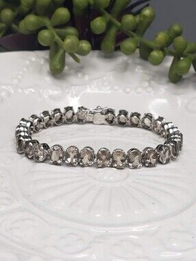 Smoky Topaz Tennis Bracelet - Sterling Silver .925 Vintage Big & Beautiful